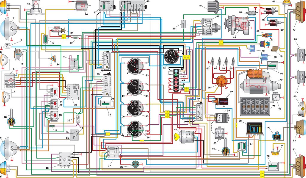 Схема электрооборудования автомобиля УАЗ–39095 без многофункциональных подрулевых переключателей