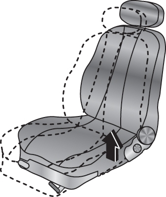 Направление перемещения рычага фиксатора для регулировки наклона спинки переднего сиденья