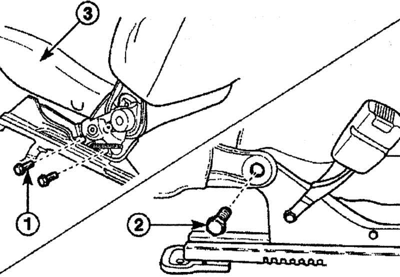 Расположение болтов крепления подушки (1) переднего сиденья (3) и спинки (2)