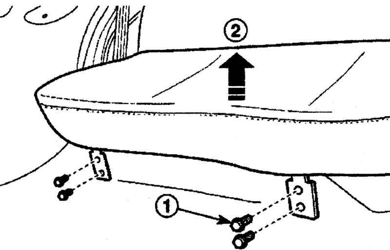 Расположение болтов (1) и направление (2) снятия подушки заднего сиденья